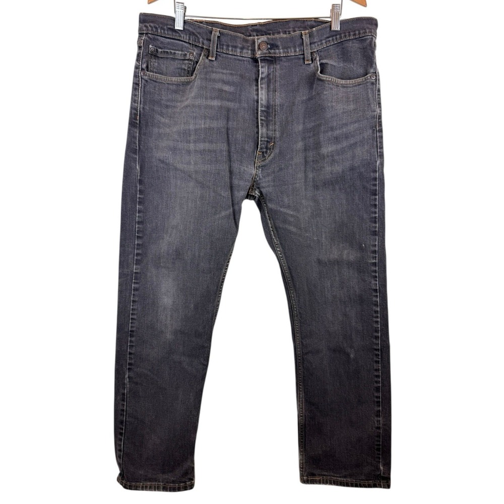 Levis 505 Regular Fit Straight Leg Black Denim Distressed Stretch‎ Men's 40x30